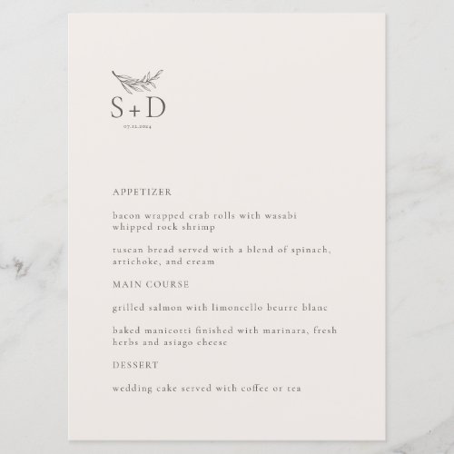 Modern Ivory Monogrammed Wedding Menu