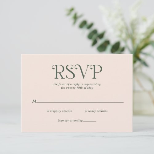 Modern Ivory Moss Green Typography Elegant Wedding RSVP Card