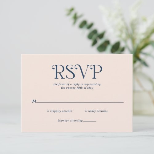 Modern Ivory Navy Blue Typography Elegant Wedding RSVP Card