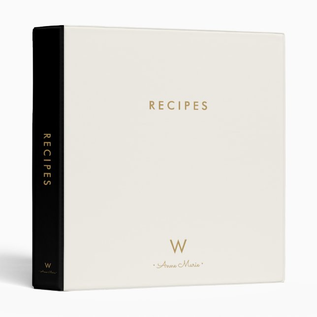Modern Ivory Pastel Monogram Recipe 3 Ring Binder (Front/Spine)