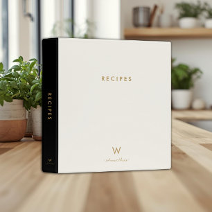 Modern Ivory Pastel Monogram Recipe 3 Ring Binder