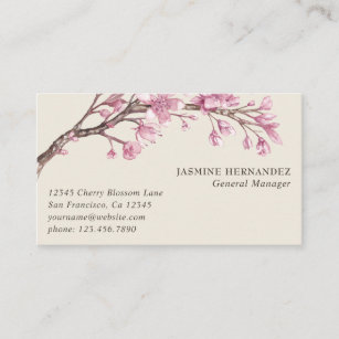 Modern Ivory Pink Floral Cherry Blossom Elegant Business Card