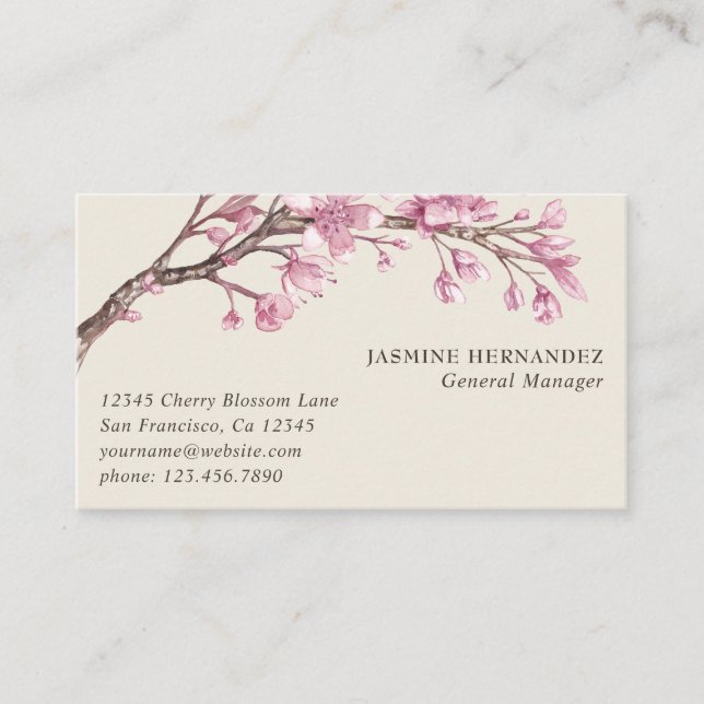 Modern Ivory Pink Floral Cherry Blossom Elegant Business Card (Front)