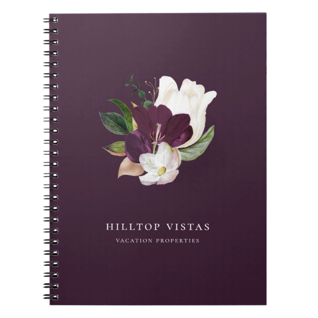 Modern Ivory Purple Floral Bouquet Plum Notebook (Front)
