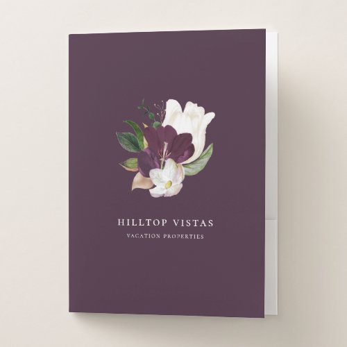 Modern Ivory Purple Floral Bouquet Plum Pocket Folder