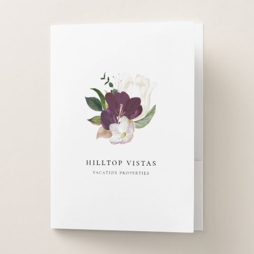 Modern Ivory Purple Floral Bouquet Pocket Folder