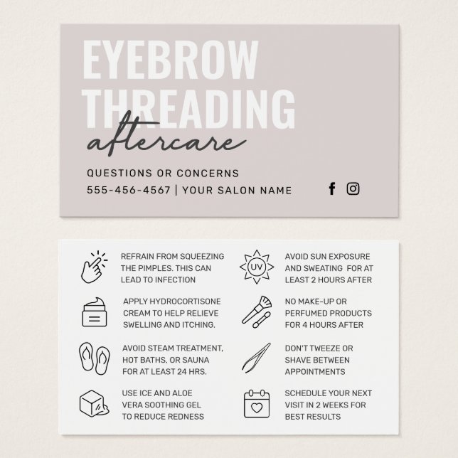 Modern Ivory Simple Eyebrow Threading Aftercare  (Front & Back)