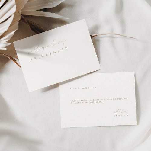 Modern Ivory Tan Elegant Bridesmaid Proposal Card