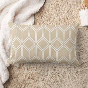Modern Ivory Taupe Beige Brown White Cubes Pattern Lumbar Pillow