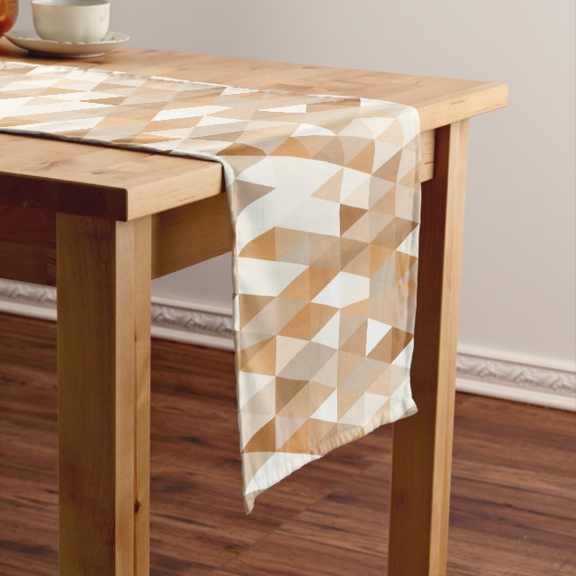 Modern Ivory Taupe Gray Tan Brown Triangle Pattern Short Table Runner (In Situ)