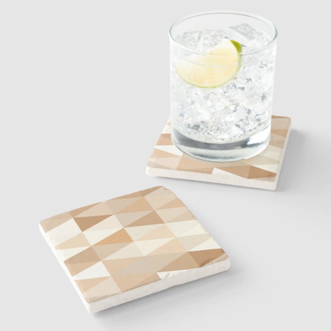 Modern Ivory Taupe Gray Tan Brown Triangle Pattern Stone Coaster (Side)