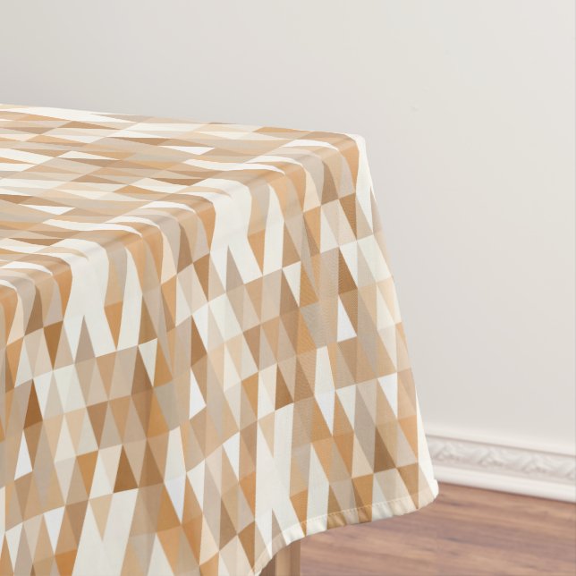 Modern Ivory Taupe Gray Tan Brown Triangle Pattern Tablecloth (In Situ)