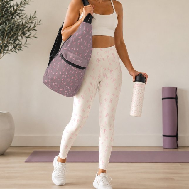Modern Ivory Watercolor Pink Letter Pattern Leggings (Creator Uploaded)