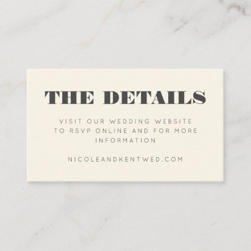 Modern Ivory Wedding RSVP Details Website  Enclosure Card