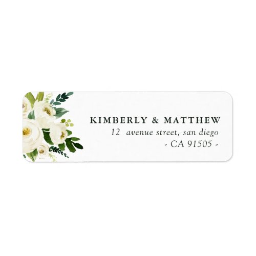 Modern ivory white floral wedding address label