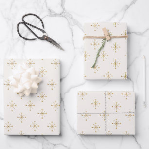 Modern Ivory White Gold Snow Star Christmas Wrapping Paper Sheets