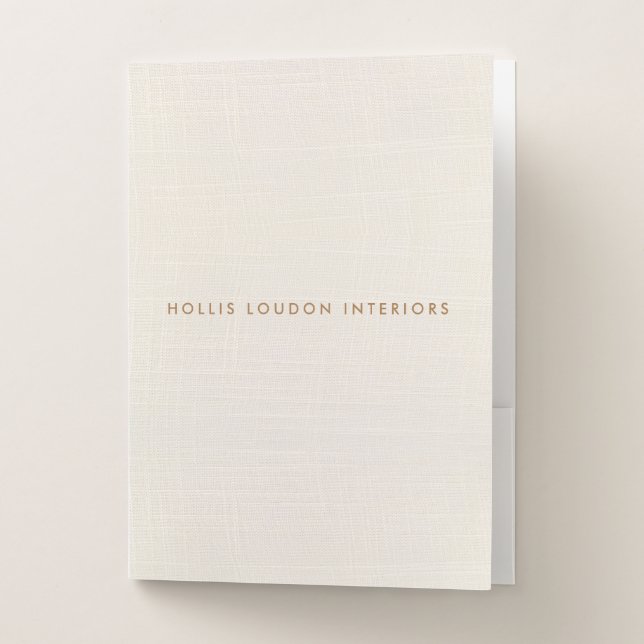 Modern Ivory  White Linen "look" Pocket Folder (Front)