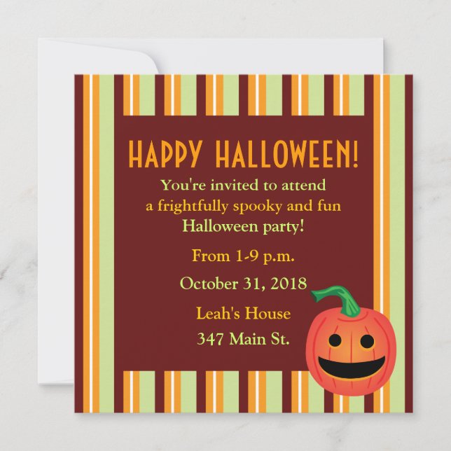 Modern Jack O' Lantern Halloween Party Invitations (Front)