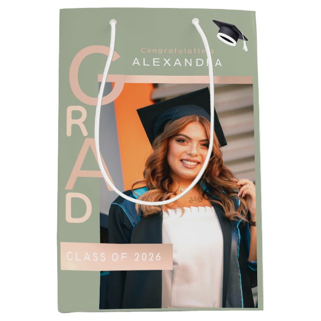 Modern Jade Graduate Congratulations  Rose Gold  Medium Gift Bag (Front)