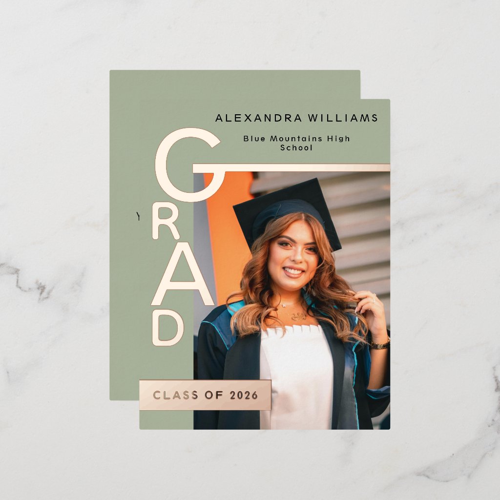 Modern Jade Graduation Party Invitation Rose Gold
