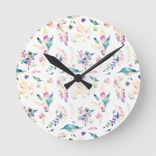 Modern jade green lavender watercolor floral round clock