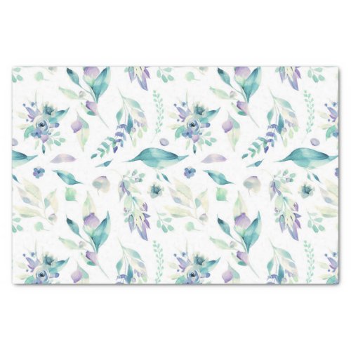 Modern jade green lavender watercolor floral tissue paper