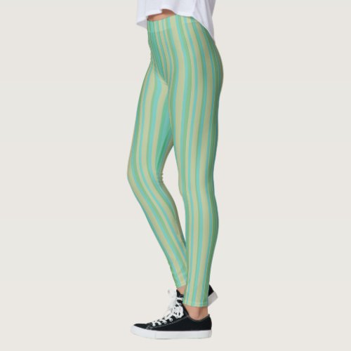 Modern Jade Green Striped Pattern Leggings