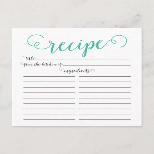 Modern Jade Script Bridal Shower Recipe Cards (Front)