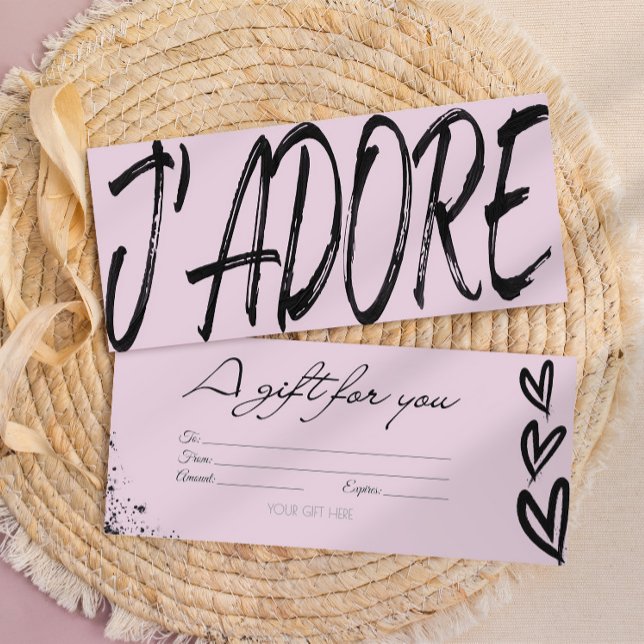 Modern j'adore black & pink gift card voucher (Creator Uploaded)