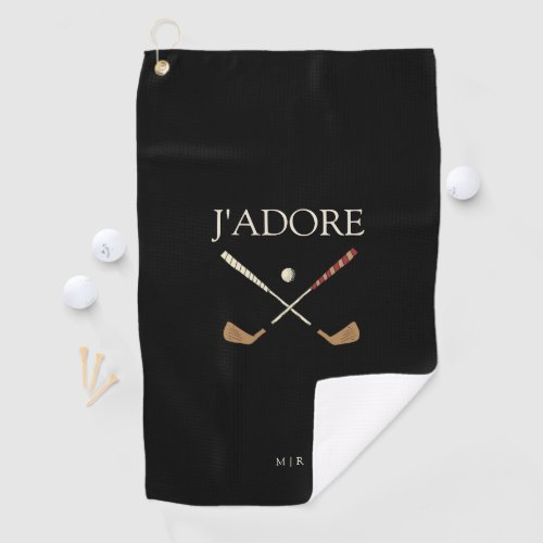 Modern Jadore I Love Golf Black Golf Towel