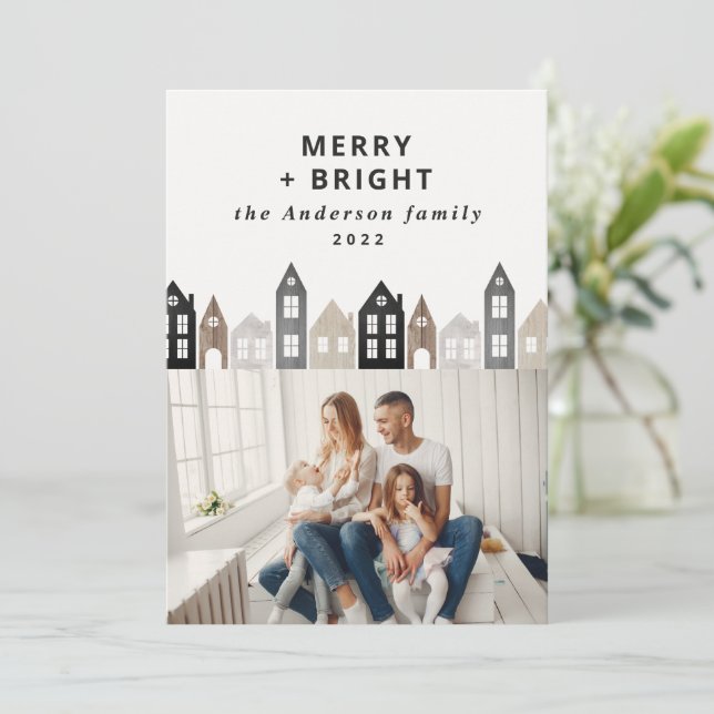 Modern Japan Christmas Nordic houses 1 photo chic Holiday Card (Standing Front)