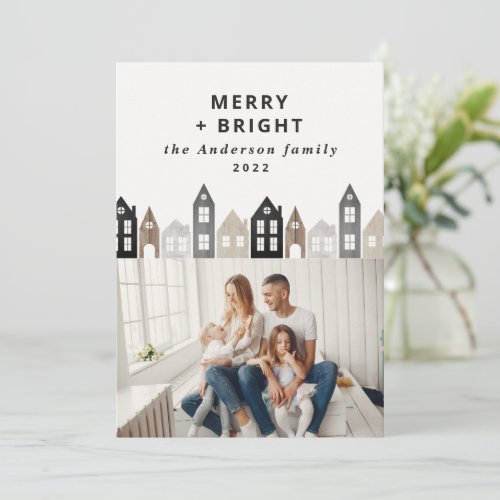 Modern Japan Christmas Nordic houses 1 photo chic Holiday Card