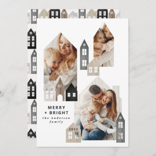 Modern Japan Christmas Nordic houses 3 photo chic Holiday Card