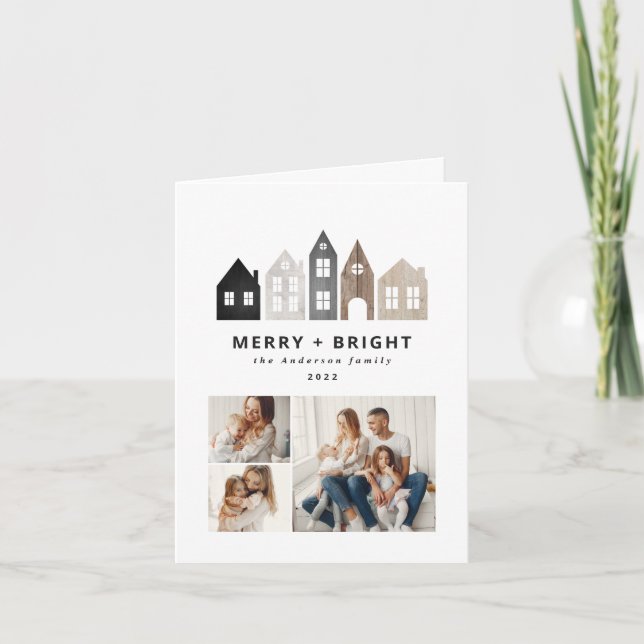 Modern Japan Christmas Nordic houses 3 photo chic  Holiday Card (Front)