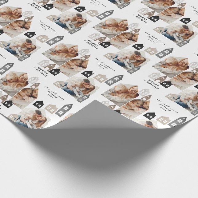 Modern Japan Christmas Nordic houses 3 photo chic  Wrapping Paper (Corner)