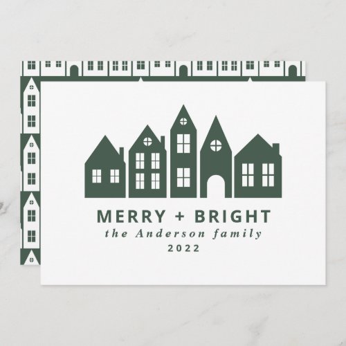 Modern Japan Christmas Nordic houses green Holiday Card