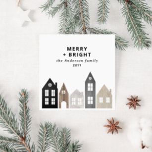 Modern Japan Christmas Nordic houses stylish Holiday Card