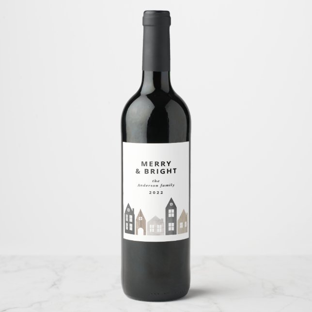 Modern Japan Christmas Nordic houses stylish  Wine Label (Front)