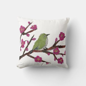 Modern Japanese Bird And Plum Tree Art Pillow by BlessHue at Zazzle