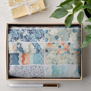 Modern Japanese Indigo Pattern Collage Sampler Tissue Paper
