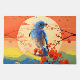 Modern Japanese Nature Bird In Blossom Scenery Doormat