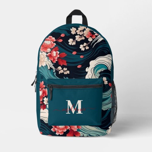 Modern Japanese Sakura Custom Monogram Name Printed Backpack