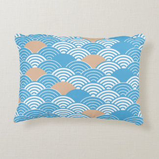 Modern Japanese Seigaiha Waves & Rising Sun Accent Pillow