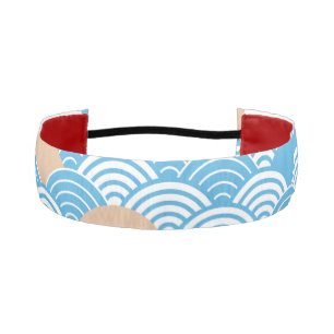 Modern Japanese Seigaiha Waves & Rising Sun Athletic Headband