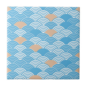Modern Japanese Seigaiha Waves & Rising Sun Ceramic Tile
