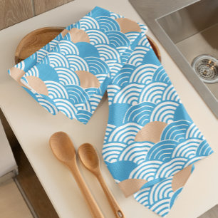 Modern Japanese Seigaiha Waves & Rising Sun Kitchen Towel