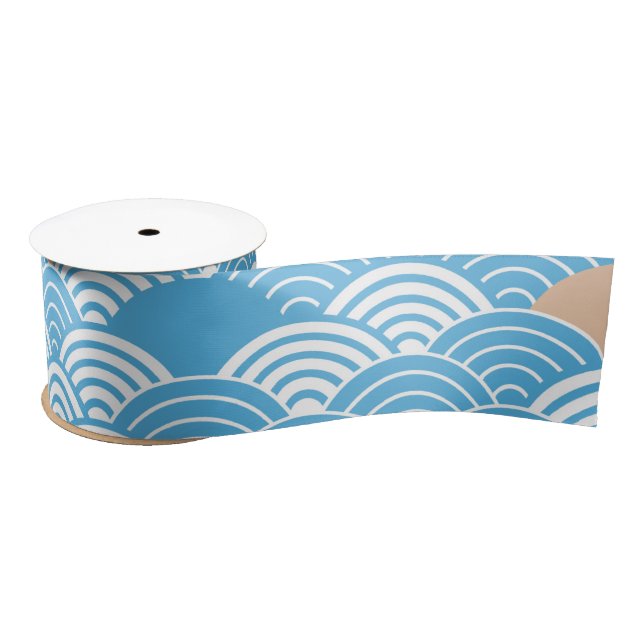 Modern Japanese Seigaiha Waves & Rising Sun Satin Ribbon (Spool)