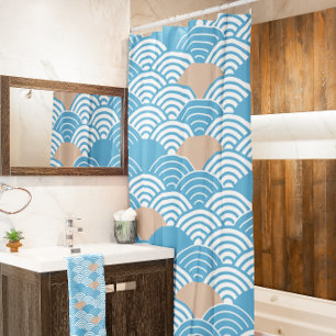 Modern Japanese Seigaiha Waves & Rising Sun Shower Curtain