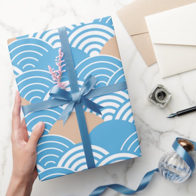 Modern Japanese Seigaiha Waves & Rising Sun Wrapping Paper (Gifting)