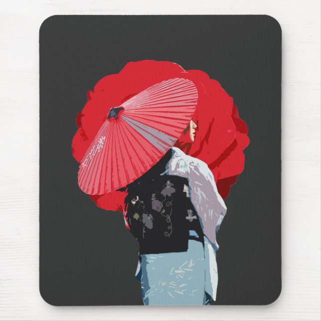 Modern Japanese Styled Red Graphic Surface Design Mouse Pad (Front)